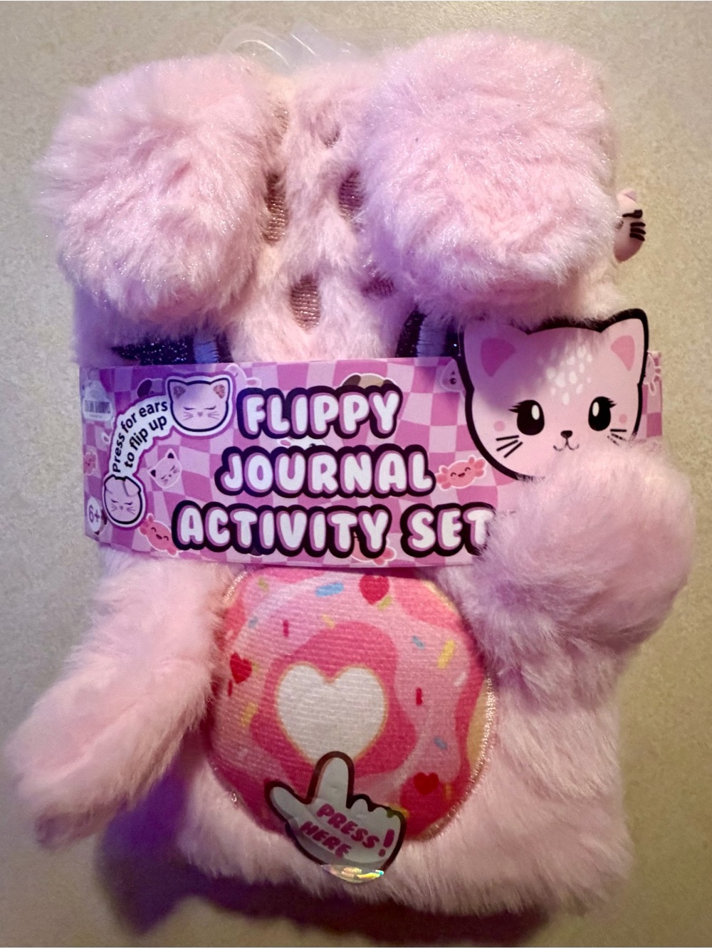 Flippy Journal Activity Set Plush Cat Notepad with Pen NEW